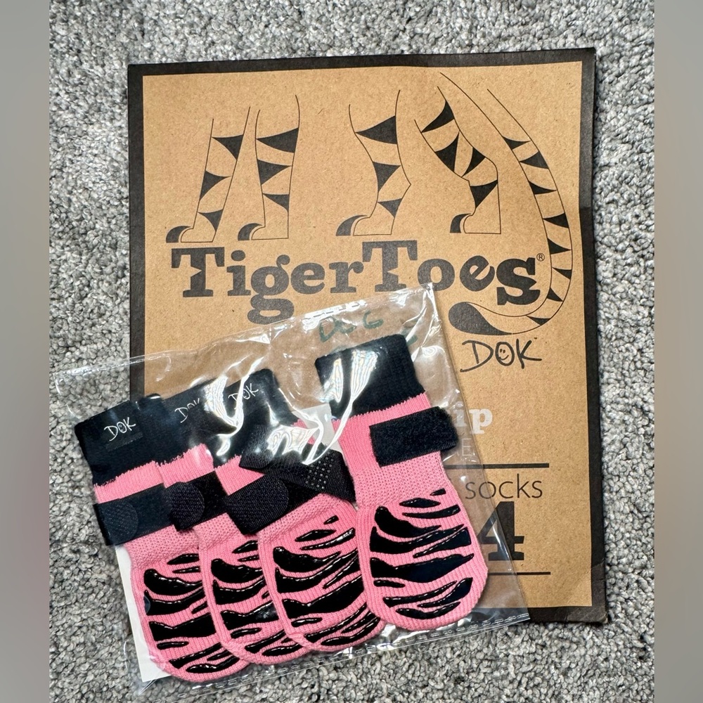 New! DOK TigerToes Premium Non-Slip Dog Socks- XS